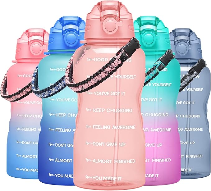 Water Bottles 1 / Half Gallon with Time Marker and Straw, Large Fitness Sports Motivational Bottle, Wide Mouth Leakproof and BPA Free for Travel, Gym,office,school