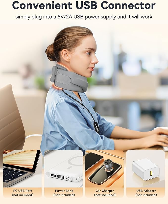 Heated Neck Brace Cervical Collar - Neck Support Brace with Heating Pad, Soft Foam Wraps Keep Vertebrae Stable and Aligned for Relief of Cervical Spine Pressure for Women & Men (S Size) Grey