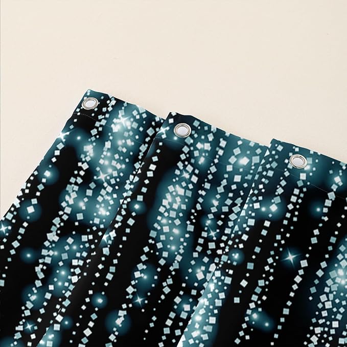 AILONEN Blue Rose Shower Curtain for Bathroom, Glitter Starry Flower Print Bath Curtain,Blue and Black Waterproof Floral Butterfly Shower Curtain Decoration with 12 Plastic Hooks, 36" W*72" H