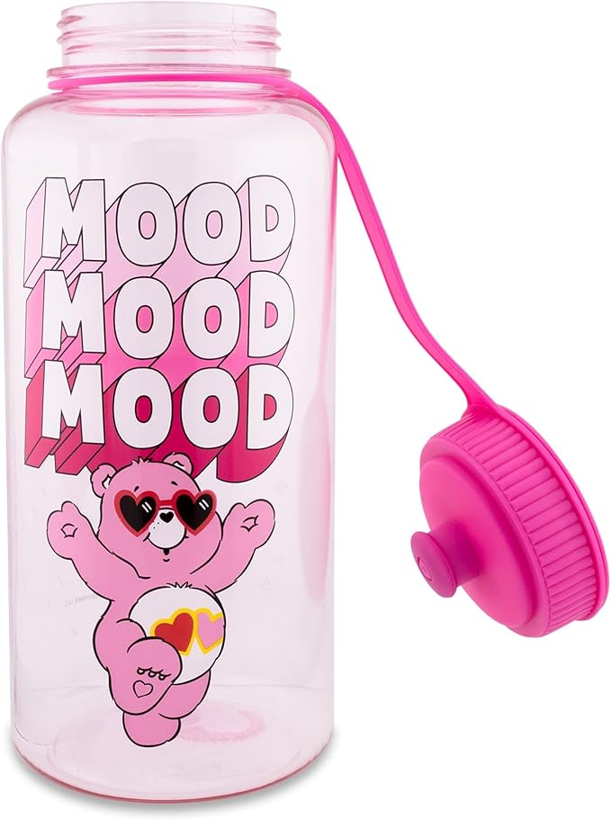 Silver Buffalo Care Bears Love-A-Lot Bear Mood Plastic Water Bottle With Spill-Resistant Sports Cap Lid | Holds 34 Ounces
