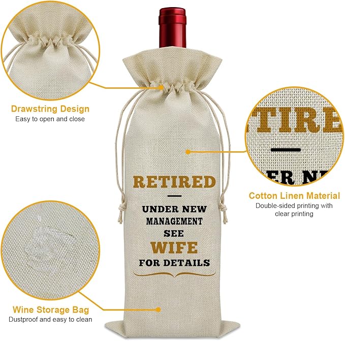 Sazuwu Funny Retirement Gifts for Men Wine Bag Retirement Gifts for Coworker Male Husband Retirement Gifts from Wife Wine Bottle Decoration Bag Wine Accessories Gifts for Wine Lovers