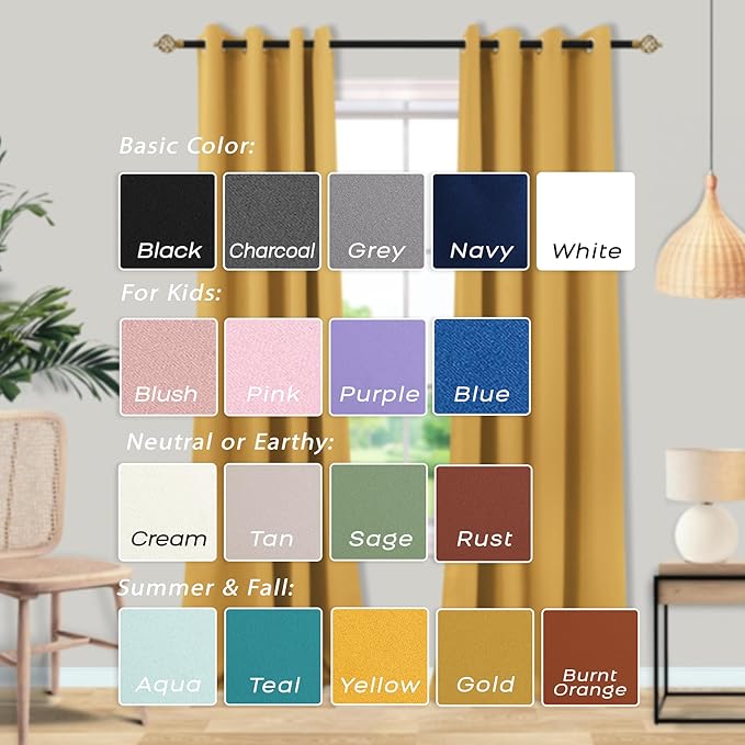 Mrs.Naturall Black Out Curtains 84 Inch Long for Bedroom Windows for Living Room Gold Luxury Blackout Drapes Curtains 84 Inch Length 2 Panels Set