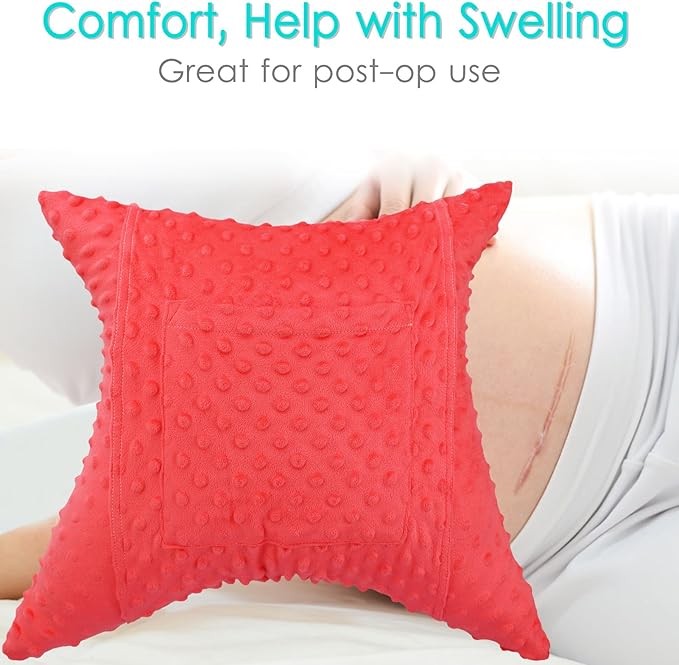 Star Hysterectomy Recovery Pillow C-Section Pillows with 2 Pockets for Tummy Tuck Abdominal Lumpectomy Belly Surgery Must Haves Shock Absorbing Cough Cushion Patients Gifts Minky Dot Red