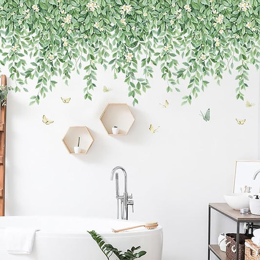 Green Plant Wall Stickers Hanging Vines Wall Decals Leaves Flower Wall Stickers Bedroom Living Room Sofa TV Background Wall Decor