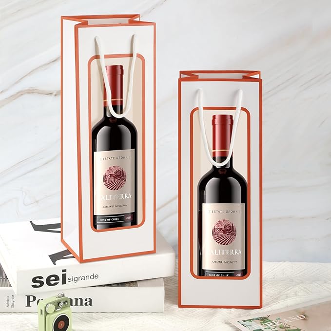 Cyblinia Wine Gift Bags, 20 Pcs Paper Wine Bags Wine Bottle Gift Bags with Window Appreciation Gift Bags For Wine Bottles Gifts,Wedding, Party