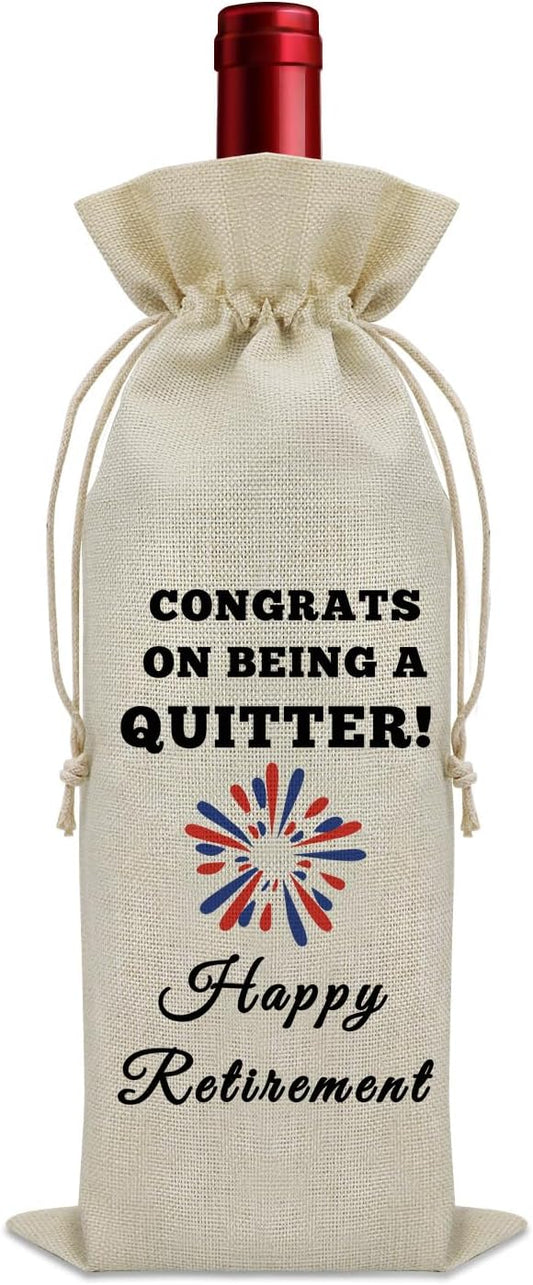 Sazuwu Quitter Retirement Gifts for Coworkers Wine Bag Funny Retired Gifts for Women Men Retirement Gifts for Mom Dad Colleagues Wine Bottle Decoration Bag Wine Accessories Gifts for Wine Lovers