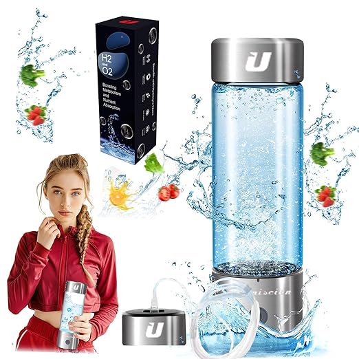 Hydrogen Water Bottle 2024, Hydrogen Water Generator with SPE PEM Technology Water ion, Hydrogen Dispenser Improves Water Drinking in 3 Minutes with Self-cleaning,colorful LED,USB-C charging (Silver)