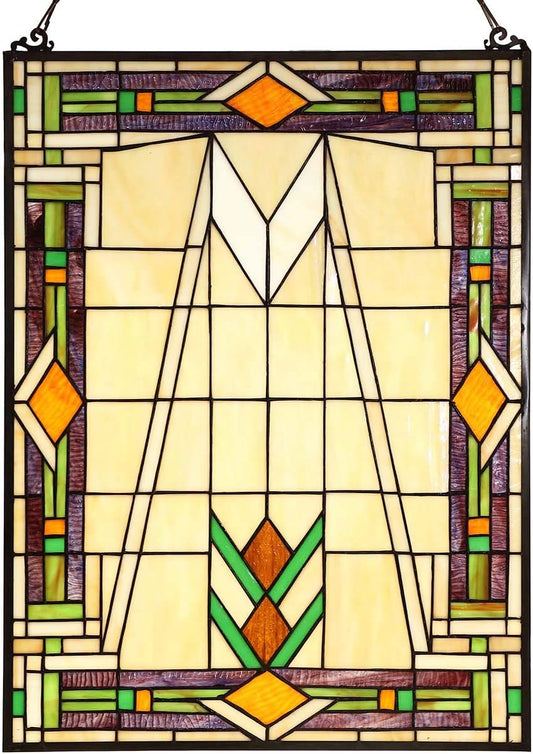 Bieye W10029 Mission Tiffany Style Stained Glass Window Panel Hangings with Chain, 18" W x 25" H