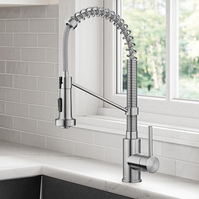 Kraus KPF-1610SS Bolden 18-Inch Commercial Kitchen Faucet with Dual Function Pull-Down Sprayhead in All-Brite Finish, Stainless Steel