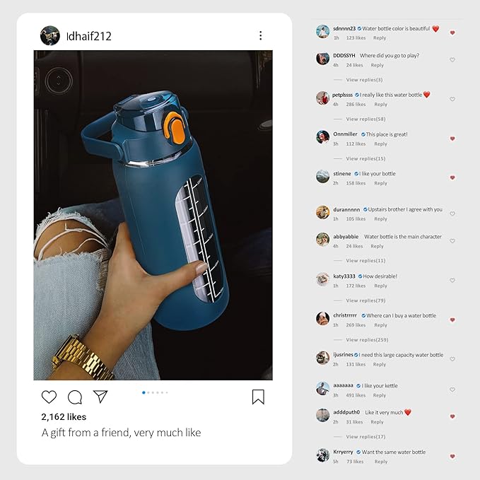 kytffu 56oz Glass Water Bottles with Straw, Motivational Glass Bottle with Silicone Sleeve and Time Marker, Leakproof Large Glass Water Jug for Gym Home Office,Blue