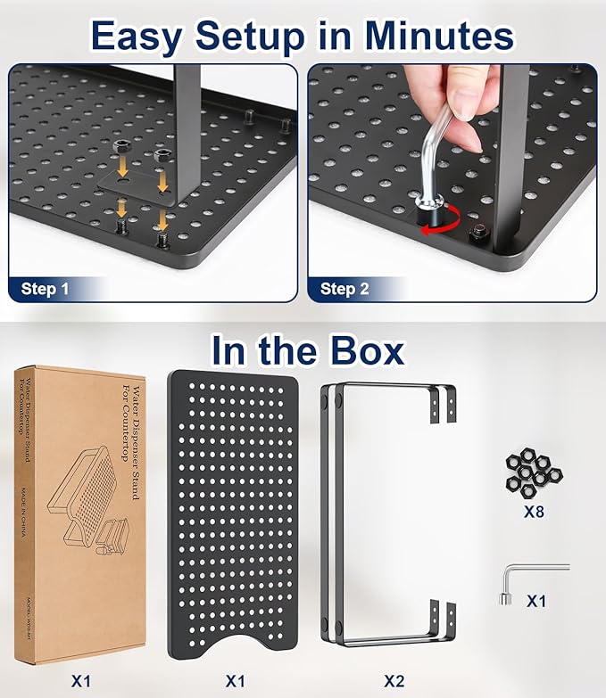 Water Filter Dispenser Stand - 7.7''W x 14.6''D x 6.7''H, Metal Stand Designed for Brita Water Filter, Compatible with ZeroWater, PUR, Waterdrop etc.