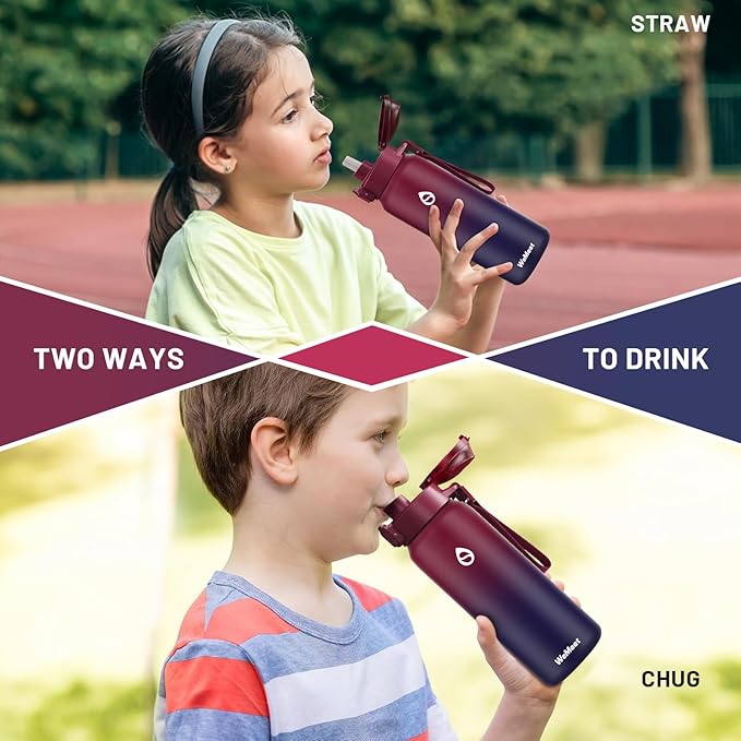 32oz Water Bottle with Removable Straw and Spout Lid Two Ways to Drink, 18/10 Stainless Steel Insulated Water Bottle, BPA-Free, Leak Proof, Double wall, for Sports, Gym