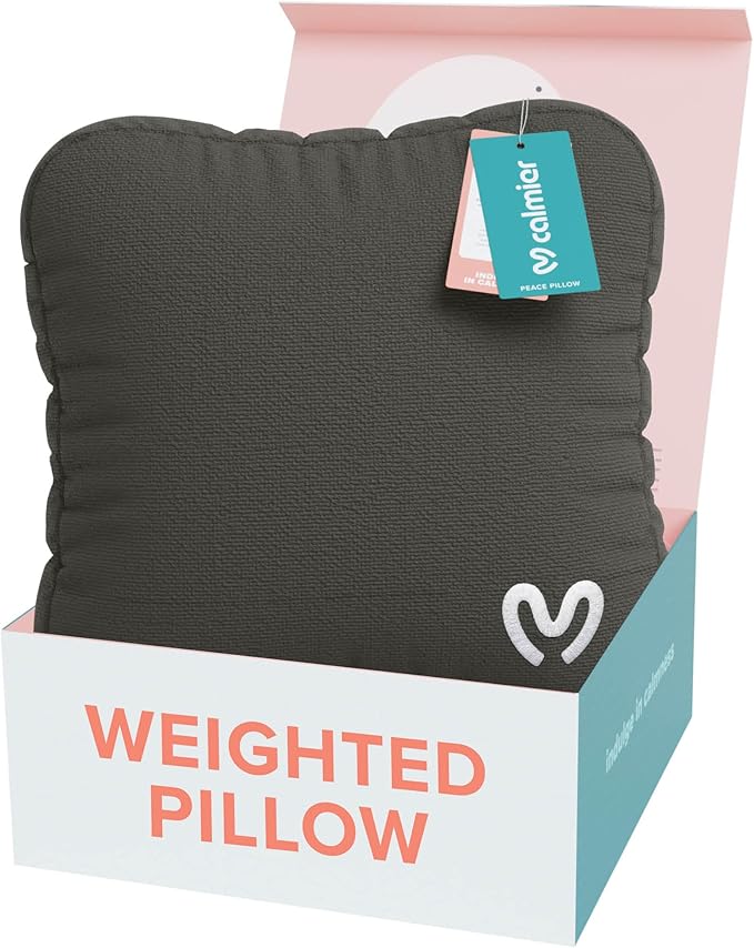 Calmier - Sensory Weighted Pillow - Glass Bead Filled Hug Pillow - Ultra Plush Cozy Weighted Pillows for Adults and Kids - Child Sensory Pillow - Weighted Lap Pad (Charcoal Gray - Fleece, 12 LBS)