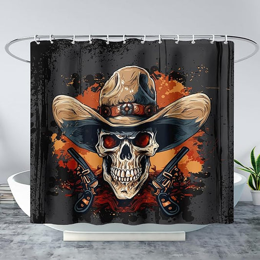 AILONEN Gothic Skull Shower Curtain for Bathroom,Graffiti Fire Gun Skull Black Art Bathroom Curtain for Kids Girls Teen,Bath Curtain 72" W*72" H Polyester Waterproof Bathroom Curtain with 12 Hooks