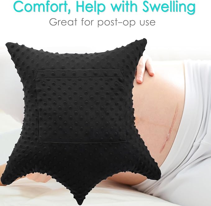 Star Hysterectomy Pillow Abdominal Recovery Pillows for C-Section Tummy Tuck Lumpectomy Myomectomy Belly Surgery Must Haves Shock Absorbing Cough Cushion Patients Gifts Minky Dot Black