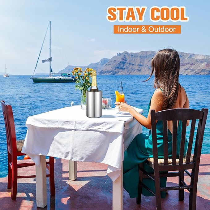 Wine Chiller Bucket Stainless Steel Wine Chiller Bottles for 750 ml Insulated Double Layer Bucket Wine Cooler Bucket to Keep Wine Cold for Wine Lovers Parties Bar (1 Pcs)