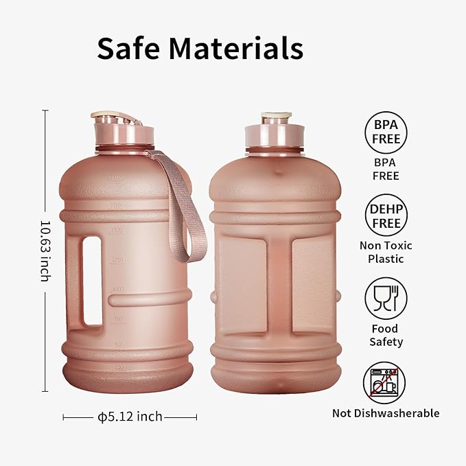TOOFEEL 2.2 Liter 74 oz Reusable Clear Water Bottles - Leak Proof BPA Free Water Bottle that Tracks Water Intake with Visible Volume Water Jugs for Sports Bottle (Clear Matte Pink Water Bottle)