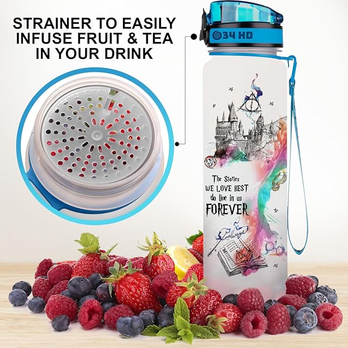 Potter Movie Water Bottle 32 oz with Time Marker, The Stories We Love Best Motivational Bottle, Funny Gifts for Movie Lovers, Gifts for Women