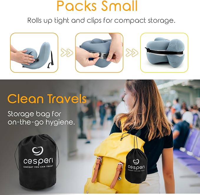 Travel Neck Pillow Premium Memory Foam, Head Support, Comfortable and Soft for Flight and Trip. Airplane Traveling Kit with Contoured Eye Mask, Triple Layer Earplug, and Travel Bag (Ice Blue)