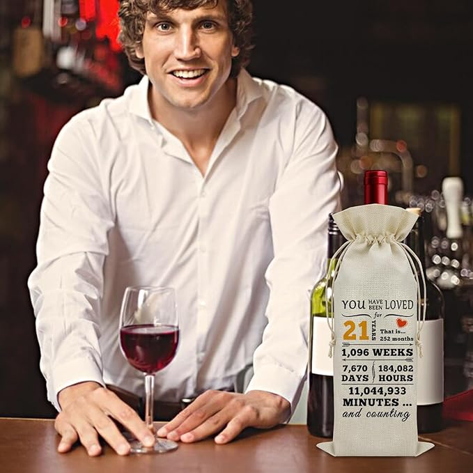 Sazuwu Happy 21st Birthday Gifts for Women Wine Bag 21 Year Old Birthday Gifts for Men Wine Bottle Storage Bag Gifts for Daughter Turning 21 Born in 2003 Gifts Wine Accessories Gifts for Wine Lovers