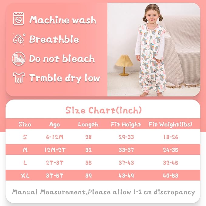 WONDAY Baby Sleep Sack, Sleep Sack 12-18 Months, Sleep Sack Baby Wearable Blanket, Toddler Baby Sleep Sack with Feet, Sleeveless Breathable Sleep Sacks for Baby Boys or Girls