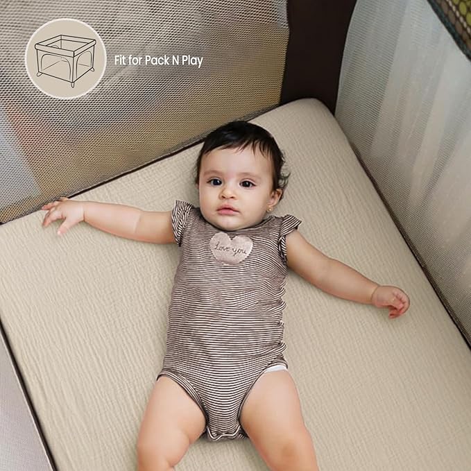 Mini Crib Sheets Muslin: Pack and Play Sheets for Boys and Girls - Cotton Fitted Crib Sheet for Pack N Play Mattress and Playard 2Pack 24"x38"