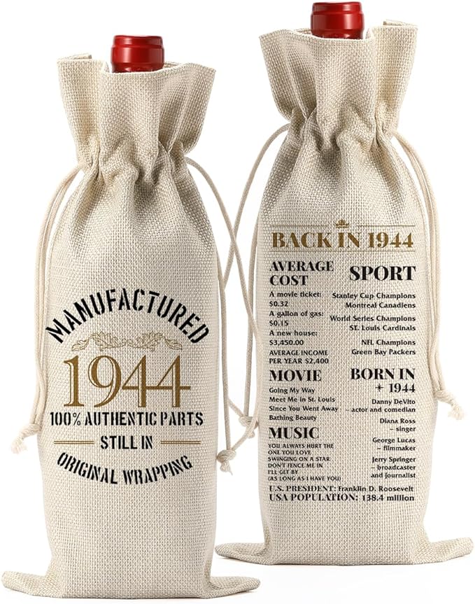 80th Birthday Gifts for Women Men Funny Wine Bag 80th Birthday Party Decorations Favors Happy Anniversary 80 Year Old Gifts for Woman Uncle Aunt Mom Dad Grandparents Wine Gift Bag