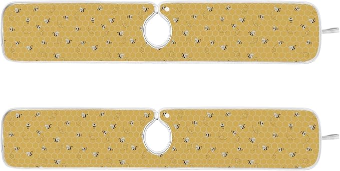 Funny Bees Honey Faucet Water Catcher Mat 2 Pack Yellow Bumblebee Beehive Drying Mat Absorbent Bathroom Faucet Handle Drip Catcher Tray Bar RV Kitchen Sink Splash Guard 30x5 Inches