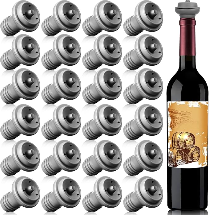 Honoson Wine Stopper Resealable Wine Pump Vacuum Stoppers Vacuum Wine Stopper Silicone Wine Saver Stoppers Practical Wine Saver Stoppers for Kitchen Supplies Wine Bottle Tools (Grey, 24 Pieces)