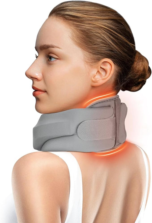 Heated Neck Brace Cervical Collar - Neck Support Brace with Heating Pad, Soft Foam Wraps Keep Vertebrae Stable and Aligned for Relief of Cervical Spine Pressure for Women & Men (S Size) Grey
