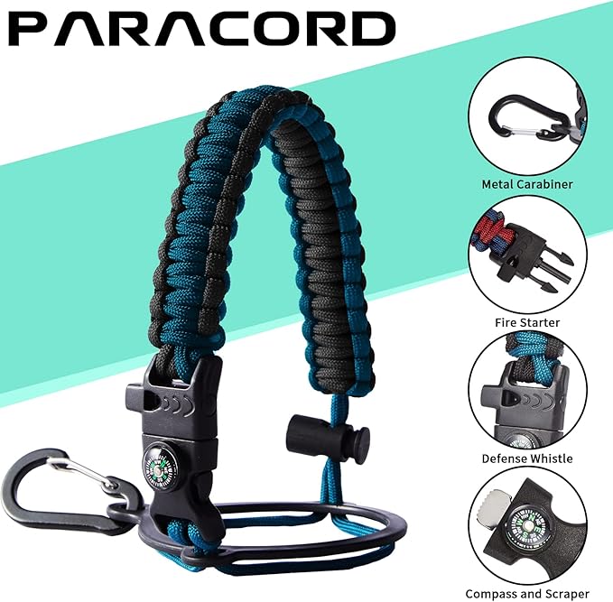 Vacuum Insulated Water Bottle 32oz - with Straw & Spout Lids, Paracord Handle, Shoulder Carrier Bag, Large Sport Stainless Steel Water Bottle, Double-wall Metal Water Bottle Thermal Hydro Mug Flask