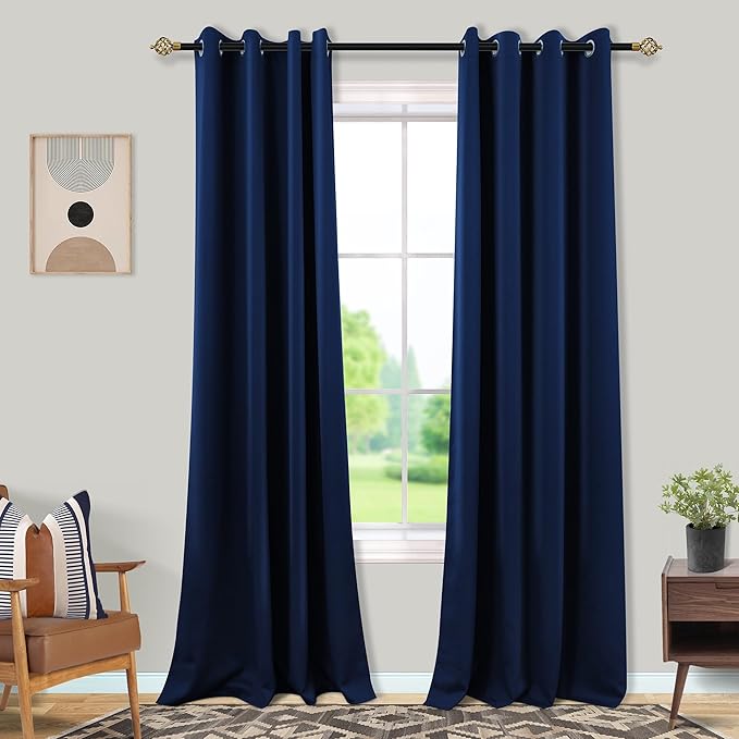 Navy Blue Curtains 84 Inch Length for Dorm Classroom 2 Panels Set Grommet Window Treatments Shade Sun Heat Blocking Dark Room Darkening No Light Blackout Curtains for Living Room 84 Inches Long