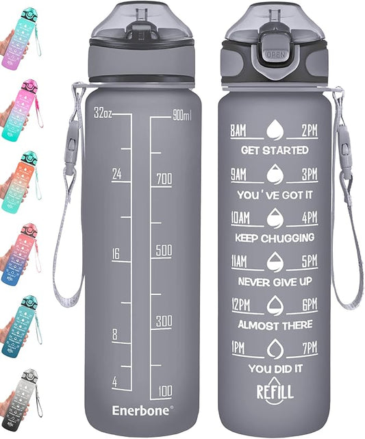 Enerbone 32 oz Drinking Water Bottle with Times to Drink and Straw, Motivational with Carrying Strap, Leakproof BPA & Toxic Free, Ensure You Drink Enough Water for Fitness Gym Outdoor