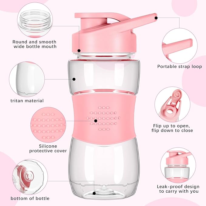 Hushee Water Bottles for Kids 12 oz Leak Proof Drinking Bottle Bulk Plastic Sports Bottles Clear Water Bottle Flip up Portable for School Students Boys Girls Travel Outdoor