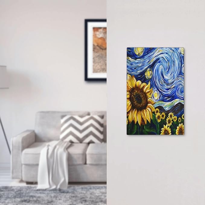 Vintage Abstract Blue Starry Sunflower 1 Gang Light Switch Covers No Device Wall Plate Decorative Blank Switchplate Electrical Faceplate for Farmhouse Country Bedroom Decor