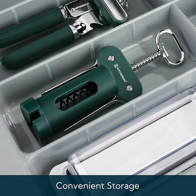 KITCHENDAO 3 in 1 Wing Corkscrew Wine Bottle Opener with Foil Cutter, Built-in Beer Bottle Opener, Multifunctional Wine Opener with Non-Stick Sharp Screw,Easy to Use, Manual Wine Corkscrew，Green