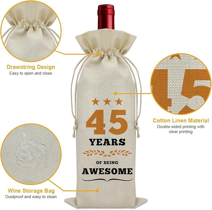 45th Birthday Gifts for Women Men Wine Bag 45 Year Old Birthday Gifts for Her Him 45 Year Work Anniversary Decorations Wine Bottle Decoration Bag Born in 1979 Wine Accessories Gifts for Wine Lovers