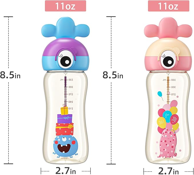 Kids Water Bottle for School, 11.8oz Durable PPSU Water Bottle, BPA-Free (Blue+Yellow, 2 Pack)