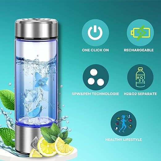 Karzon Hydrogen Water Bottle Generator - Portable Hydrogen Water Bottle - Water Bottle Improve Water Quality in 3 Minutes Water Ionizer Machine Suitable for Office, Travel and Daily Drinking(Silver)