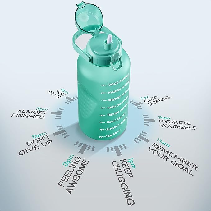 Motivational Water Bottle with Straw & Handle,One Gallon Water Bottle 128 oz/3.8L,Reusable Water Jug, Achieve All-Day Hydration SpillProof, BPA FREE