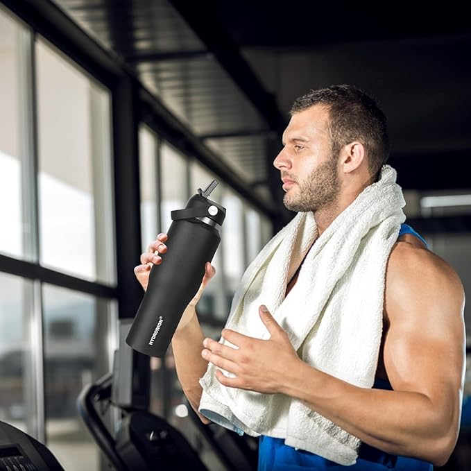 SENDESTAR 40oz Stainless Steel Water Bottle(Cold for 48 Hrs, Hot for 24 Hrs),Double Wall Vacuum Insulated Bottle with Straw Lid, Spout Lid and Flex Cap, Fit in Any Car Cup Holder，Grey-B