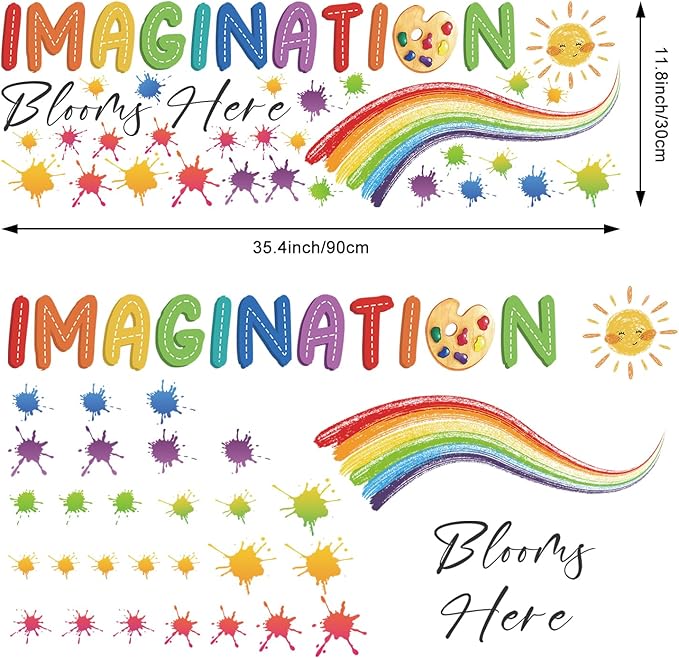 LHIUEM Colorful Imagination Kids Wall Stickers Blooms Here 46 PCS Splatter Splotches Wall Decals for Classroom Rainbow Contact Paper Watercolor Sun Star Wallpaper for Boys Girls Playroom Bedroom Nursery