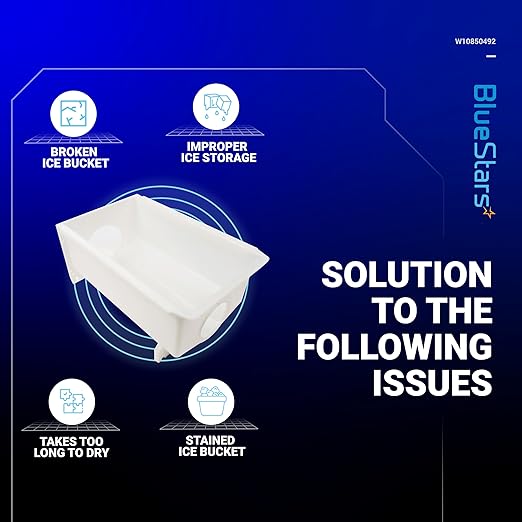 BlueStars W10850492 Ice Bucket - Compatible with Whirlpool Amana Maytag Kenmore Refrigerator - Replaces W10670844 W10138193 AP5989704 PS11731153