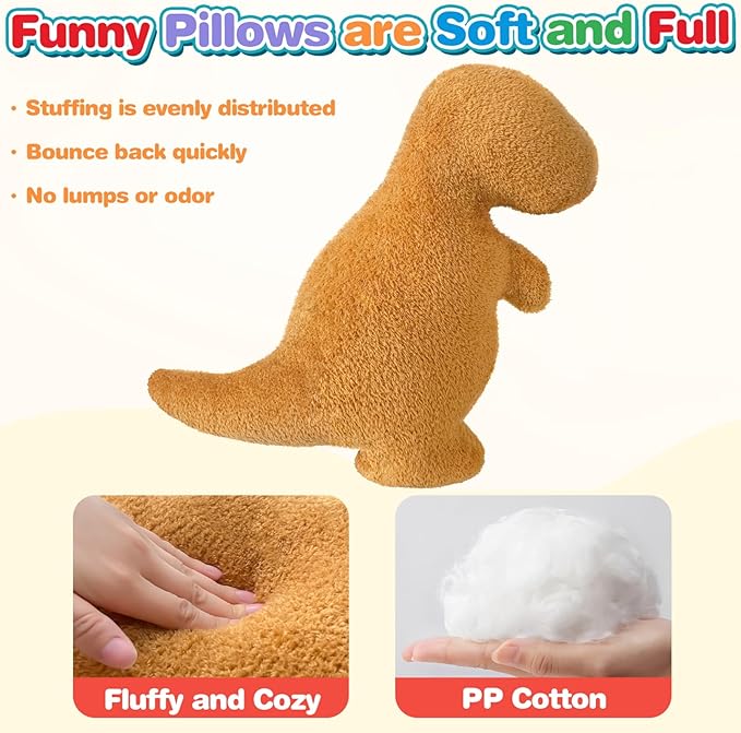 Dino Nugget Pillow Birthday Gifts for Boys Girls, Dinosaur Chicken Nuggets Pillow Funny Gifts for Teens, Dinosaur Stuffed Animal Throw Pillow Cute Dinosaur Gifts for Kids (Large, Tyran Rex)