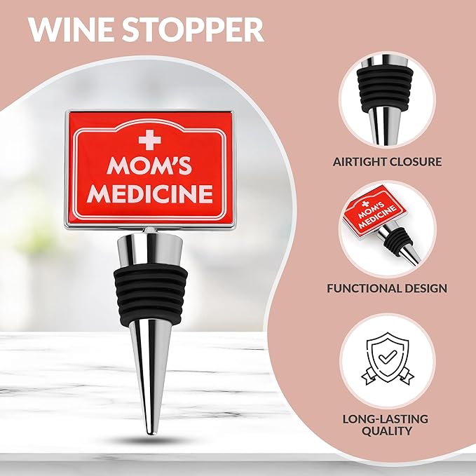 VELENTI Wine Bottle Stopper - Mom's Medicine - Funny Birthday Gifts for Women - Thoughtful Novelty Gifts for Women, Mom, Coworker - Humorous Mother Day Gift from Daughter, Son, Husband