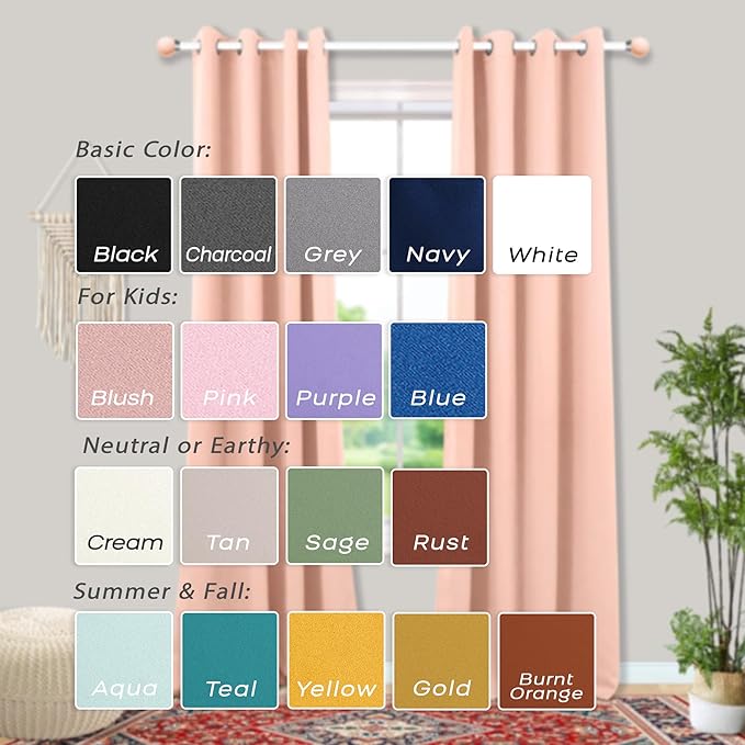 Mrs.Naturall Blush Curtains Blackout Kawaii Preppy Coquette Cute Curtains for Bedroom Aesthetic Living Room Decor,63 Inch Length 2 Panels
