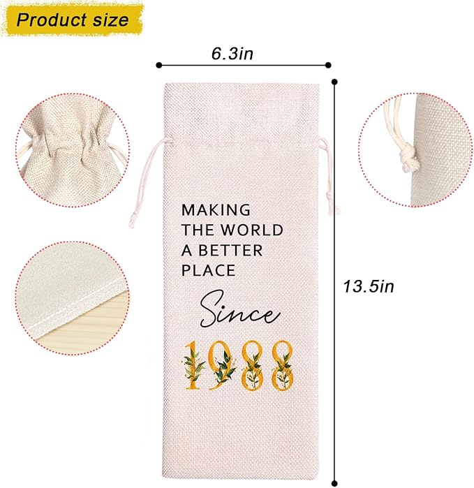 36th Birthday Gift | 36 Birthday Wine Bag Gift |Making The World A Better Place Since 1988 | 36 Birthday Gifts for Her Sister | 36 Years Old Gift Idea Wine Bag | 36 Birthday Party Favors 11WB38