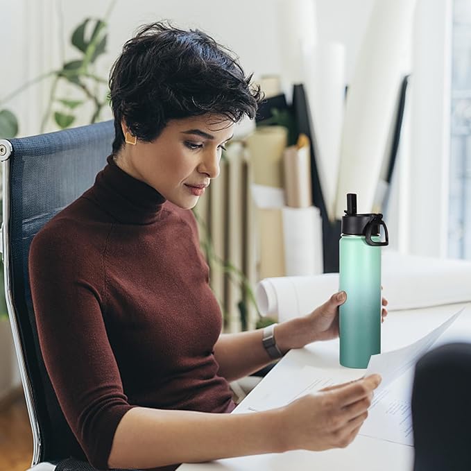 Volhoply 24oz Insulated Water Bottle With Straw Bulk 8 Pack,Metal Wide Mouth Water Bottles With Handle Keep Cold,Reusable Double Wall Thermos,Powder Coated Sport Bottle For Holder(Assorted,8 count)