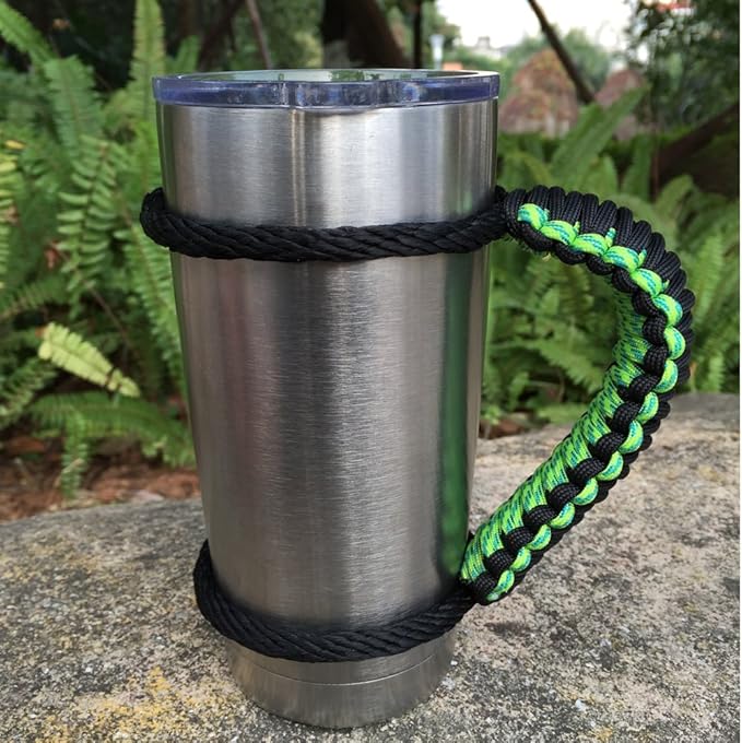 Handmade Paracord Handle for Yeti/Rtic/Ozark Trail Rambler 20 Oz Tumbler. Green/Black