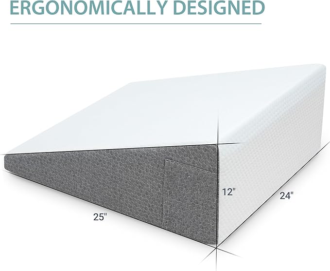 Wedge Pillow with Foam Top for Sleeping,Reading and Rest, 12 Inch Elevated Support Triangle Bed Pillow for Legs and Back Support with Washable Cover